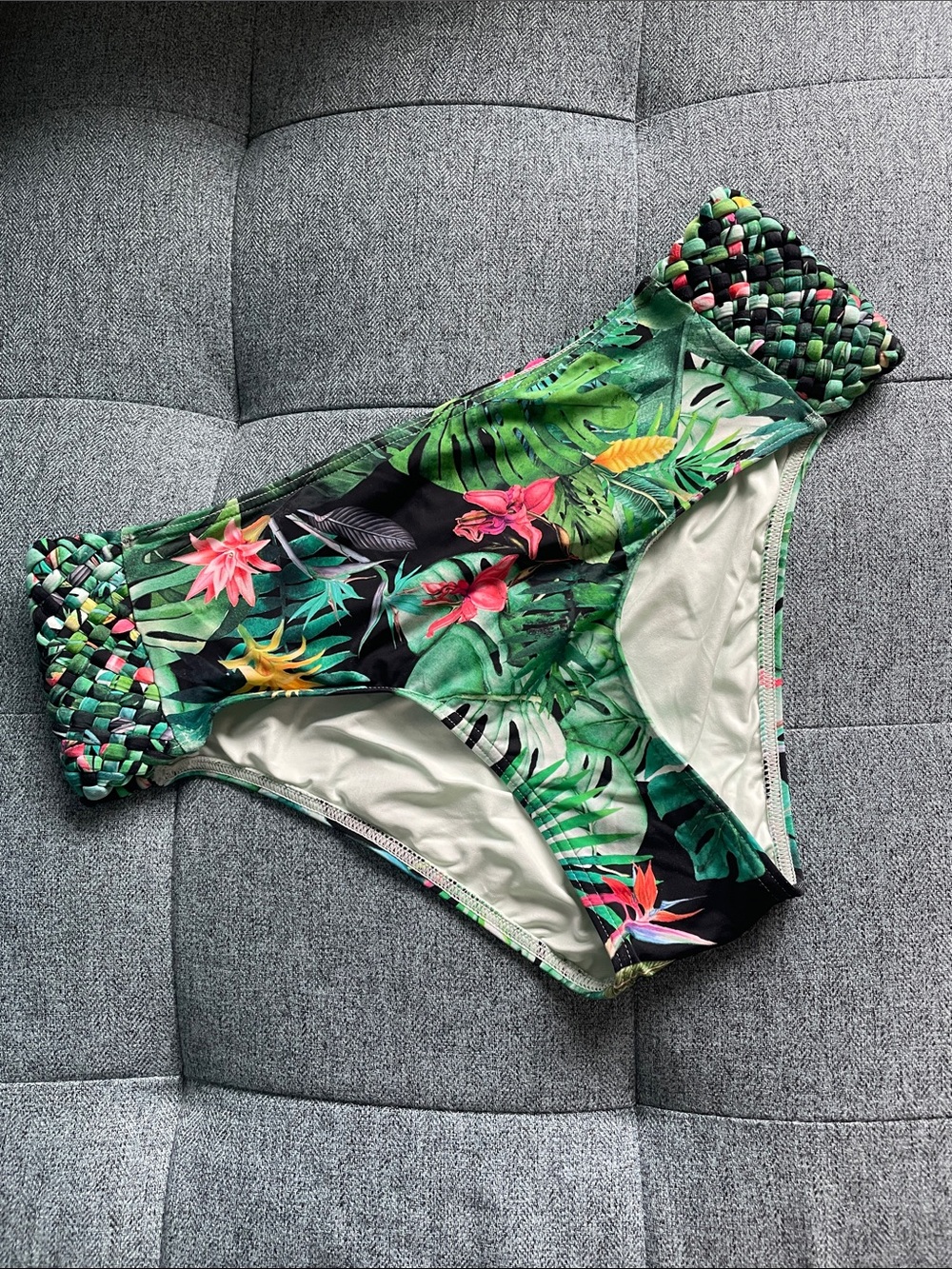 Tropical Leaf & Floral Bikini high waist Bottom with Braided sides